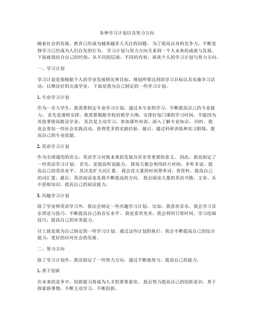 各种学习计划以及努力方向