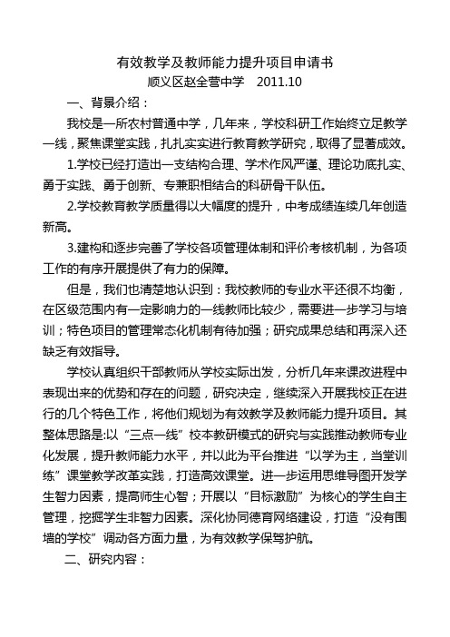 有效教学及教师能力提升项目申请书