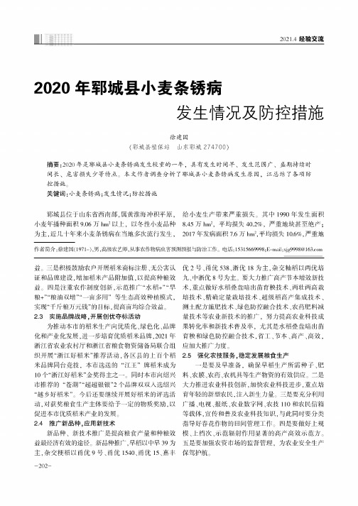 2020年郓城县小麦条锈病发生情况及防控措施