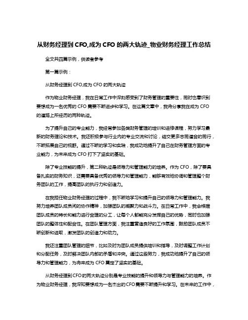 从财务经理到CFO,成为CFO的两大轨迹_物业财务经理工作总结