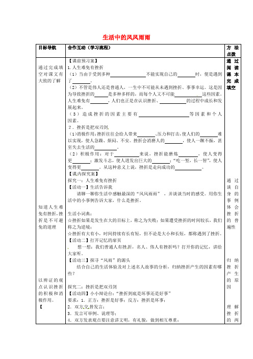 七年级政治上册 第九课 风雨中我在成长导学案(无答案) 鲁教版