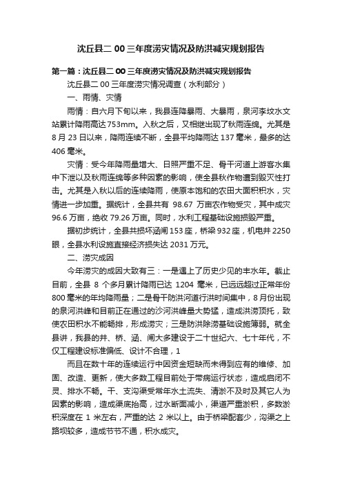 沈丘县二00三年度涝灾情况及防洪减灾规划报告