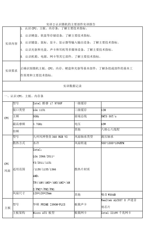 实训2 认识微机的主要部件实训报告