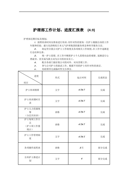 护理部工作进度表