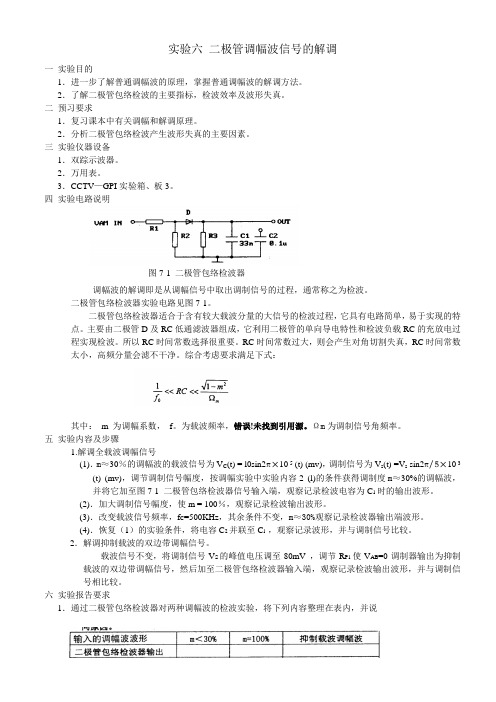 实验六 二极管调幅波信号的解调