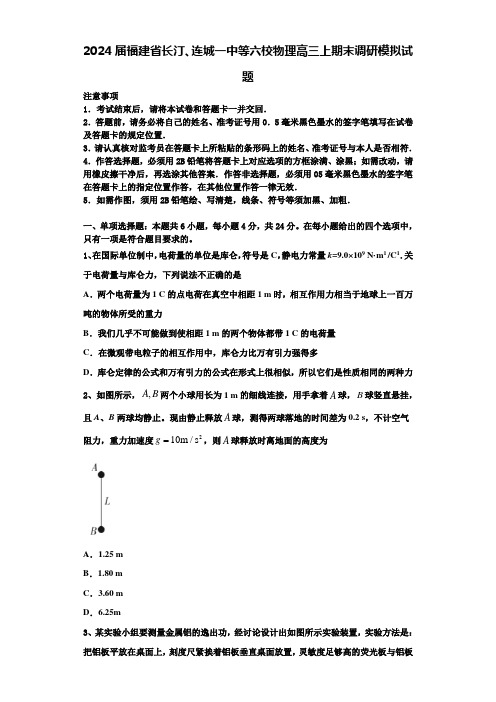 2024届福建省长汀、连城一中等六校物理高三上期末调研模拟试题含解析