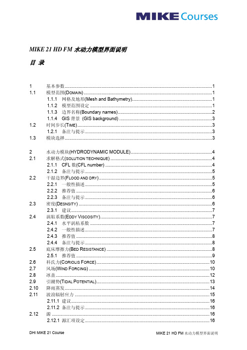 MIKE 21 HD FM 水动力模型界面说明
