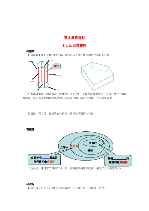 八年级数学上册 3.1《认识直棱柱》学案 浙教版