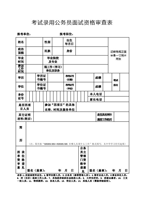 考试录用公务员面试资格审查表