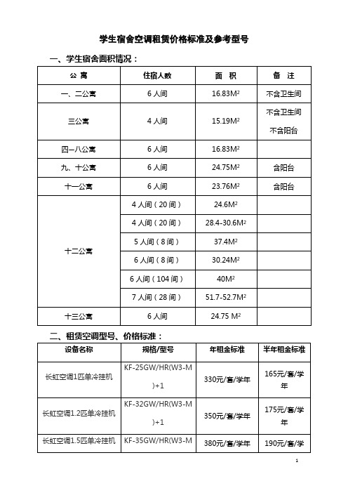 科技大学学生宿舍空调租赁价格标准及参考型号