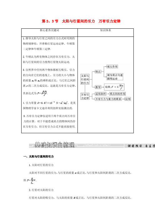 2018-2019学年高中物理 第六章 万有引力与航天 第2、3节 太阳与行星间的引力 万有引力