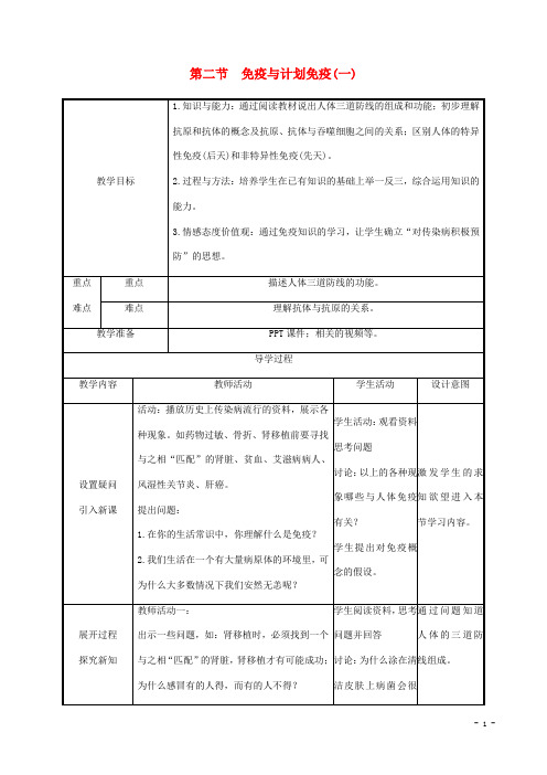 八年级生物下册降地生活 传染病和免疫 免疫与计划免疫一教案 新人教版