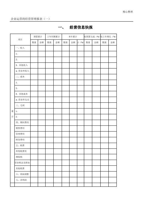 企业经营的经营管理报表格模板(一)