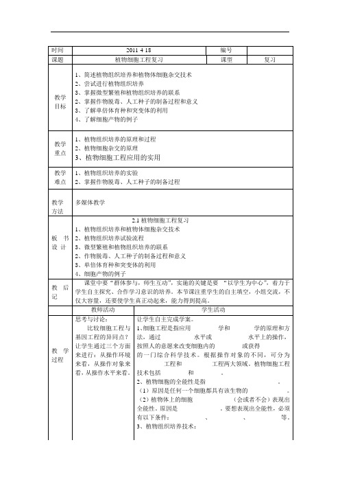 植物细胞工程复习教案