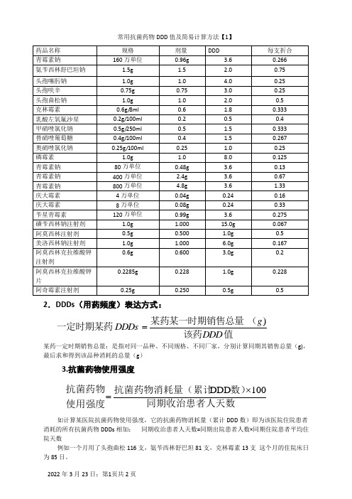 常用抗菌药物DDD值及简易计算方法