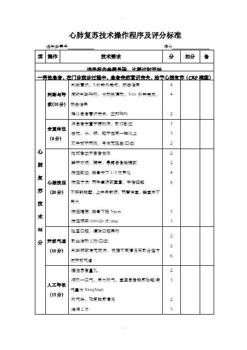 最新版心肺复苏评分表