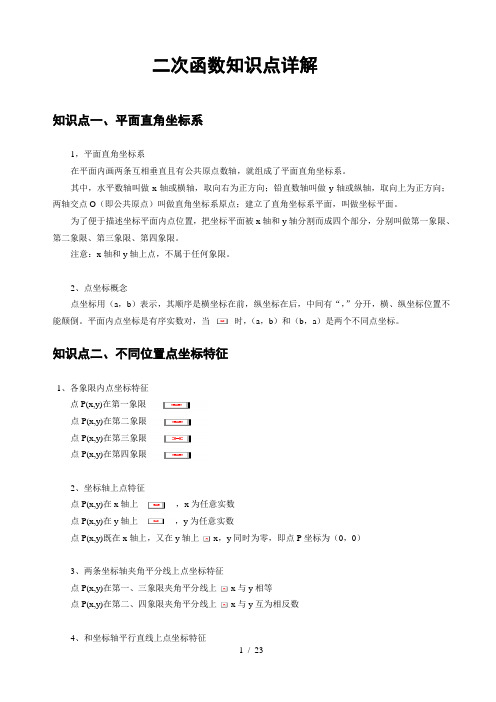 初中二次函数知识点详解助记口诀