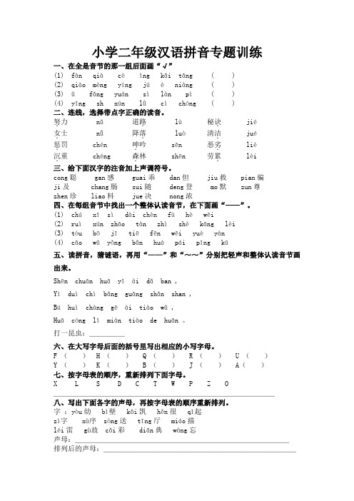 (完整版)小学二年级汉语拼音专题训练