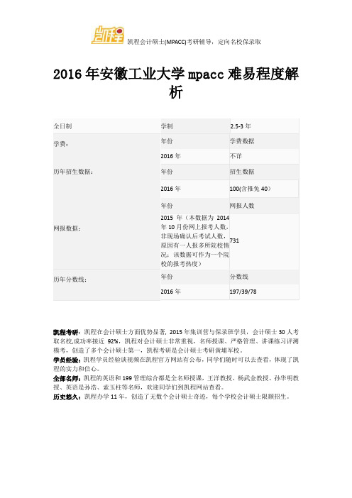 2016年安徽工业大学mpacc难易程度解析