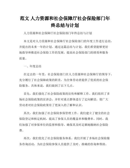 范文 人力资源和社会保障厅社会保险部门年终总结与计划