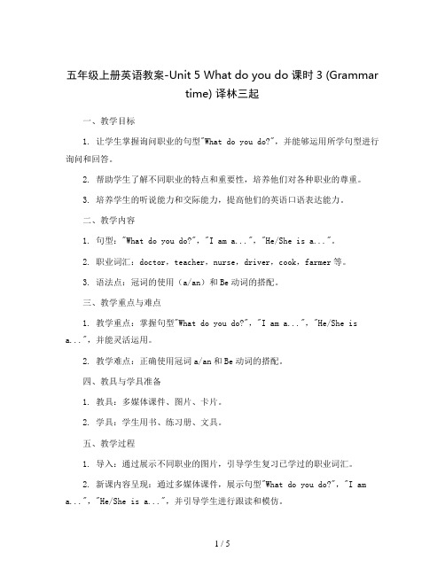 五年级上册英语教案-Unit 5 What do you do 课时3 ( Grammar time