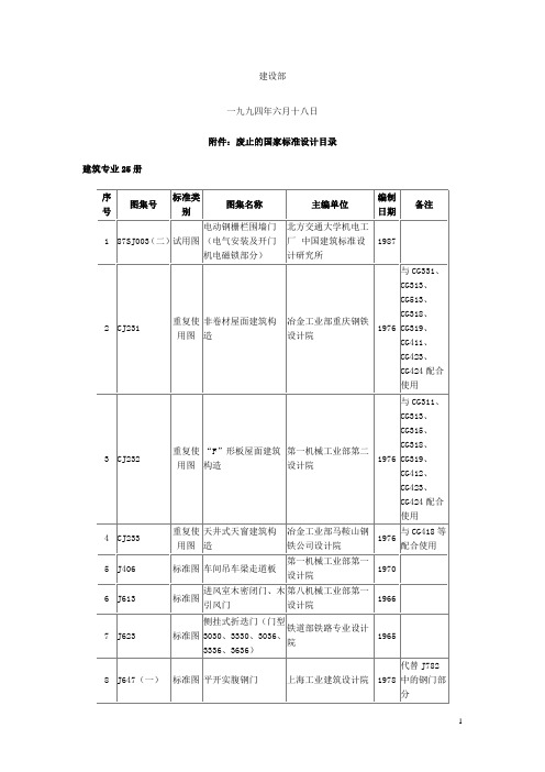 建设部废止的国家建筑标准设计图集