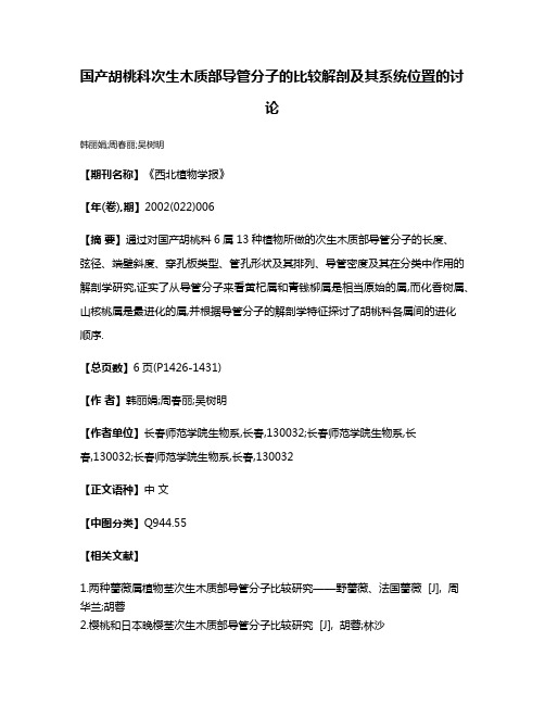 国产胡桃科次生木质部导管分子的比较解剖及其系统位置的讨论