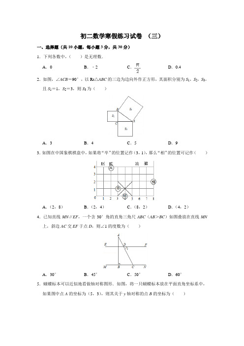 初二数学寒假练习试卷 三(附答案)