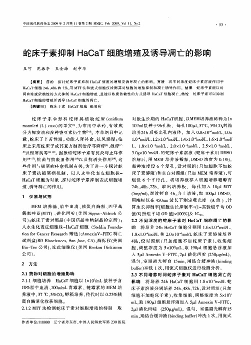 蛇床子素抑制HaCaT细胞增殖及诱导凋亡的影响