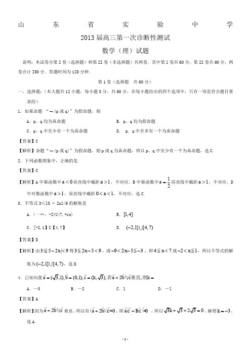 山东省实验中学2013届高三第一次诊断性测试-数学(理)