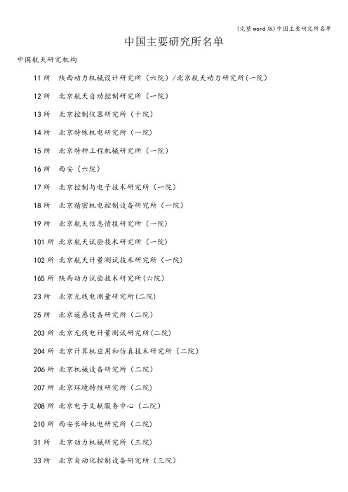 (完整word版)中国主要研究所名单