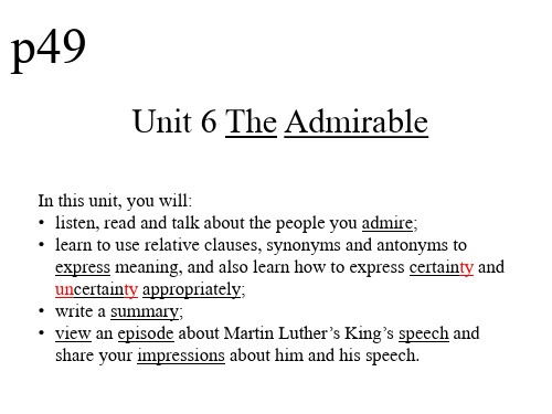 高一英语上学期北师大版(2019)必修第二册  Unit 6 The Admirable 课件