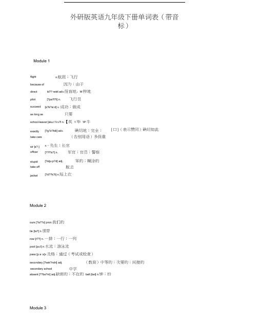 外研版英语九年级下册单词表电子版(带音标)