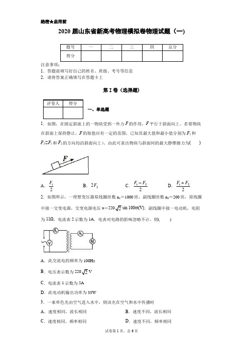 2020届山东省新高考物理模拟卷物理试题