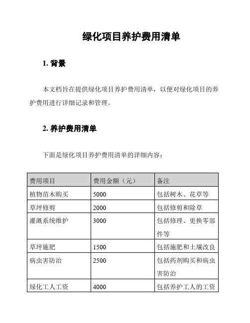 绿化项目养护费用清单