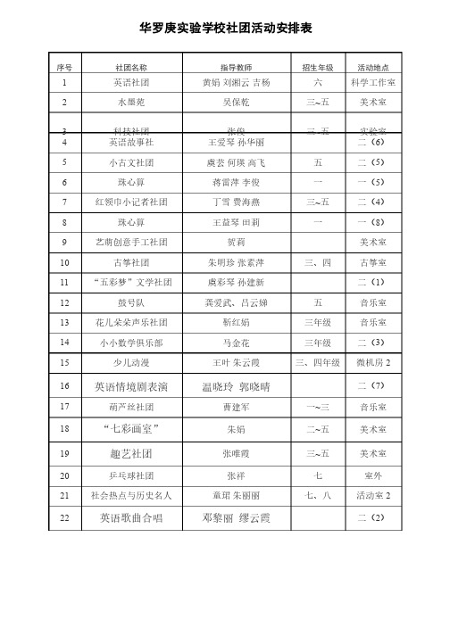 学校社团活动安排表