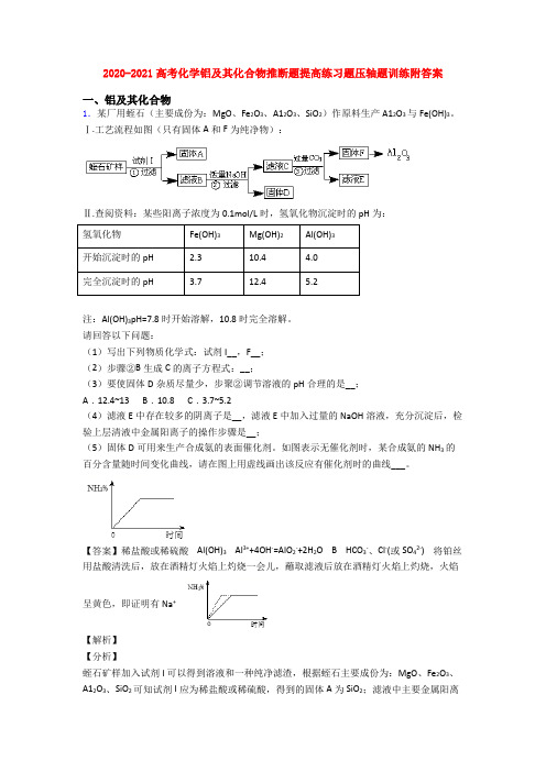 2020-2021高考化学铝及其化合物推断题提高练习题压轴题训练附答案