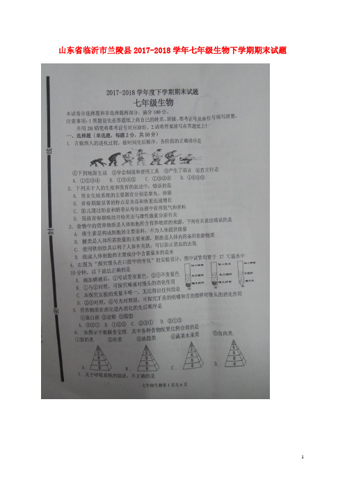 山东省临沂市兰陵县七年级生物下学期期末试题(扫描版) 新人教版