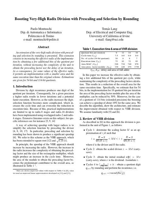 Boosting very-high radix division with prescaling and selection by rounding