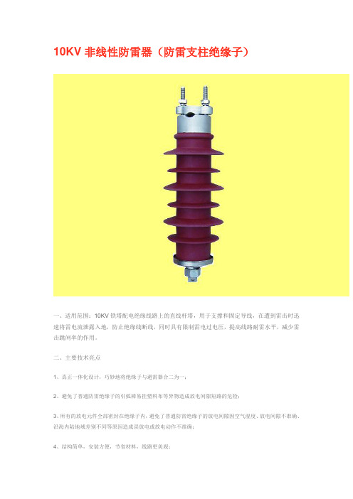 10KV非线性防雷器(防雷支柱绝缘子)、线夹等