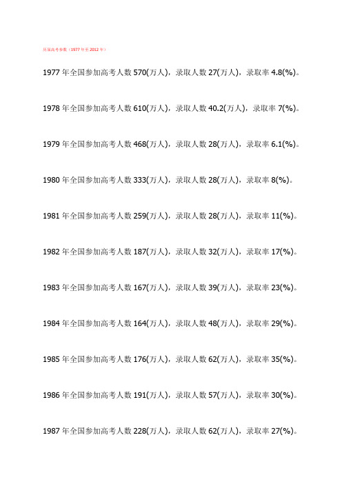 我国恢复高考制度以来历年高考参数(1977年至2012年)