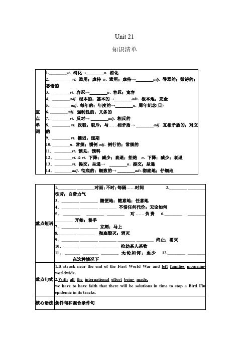 北师大版高中英语选修7高考北师大版一轮复习精品讲练Module7 Unit 21Human biology学案