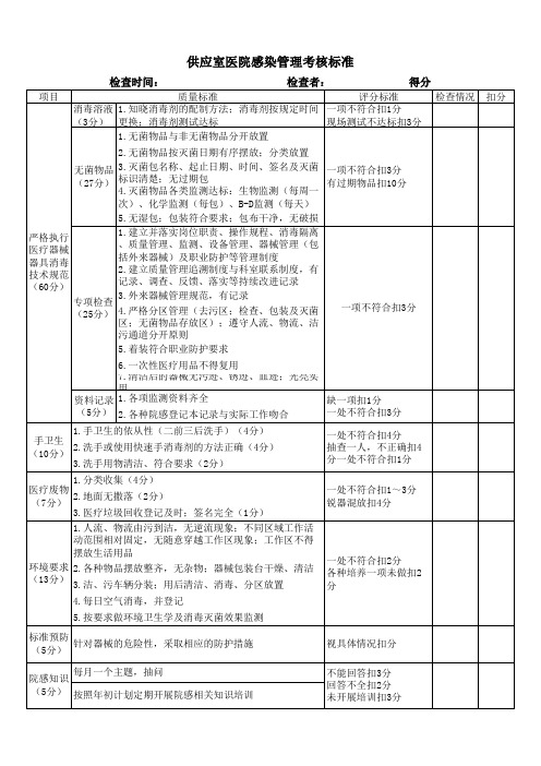 供应室医院感染管理考核标准