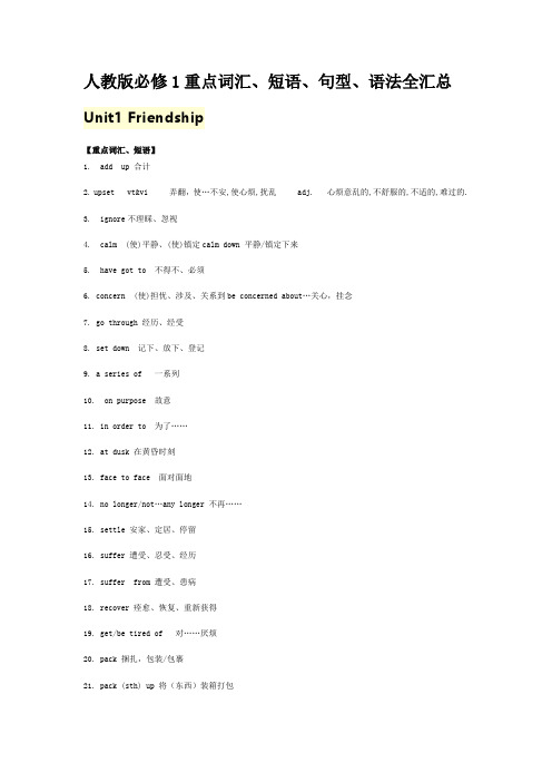 人教版必修1重点词汇、短语、句型、语法全汇总(1)