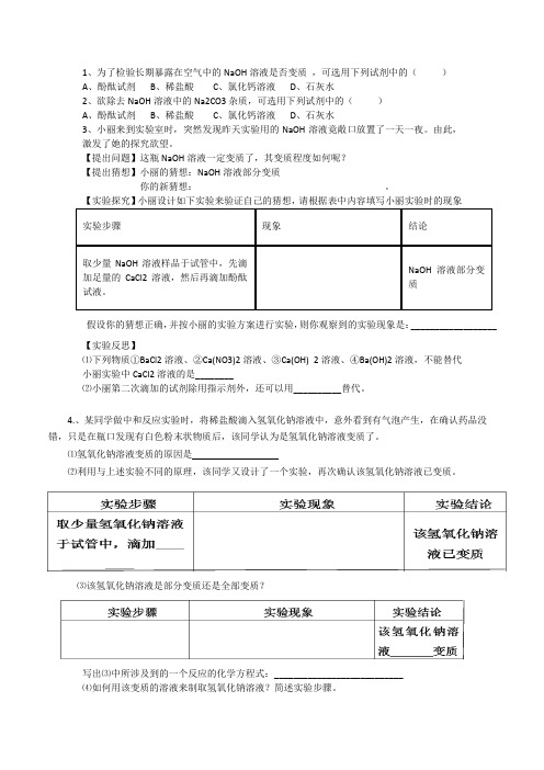 氢氧化钠变质情况的探究 优秀教案