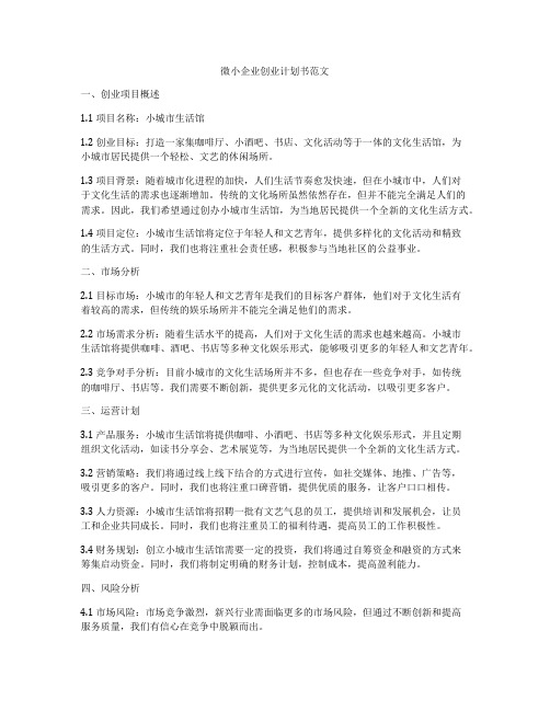 微小企业创业计划书范文