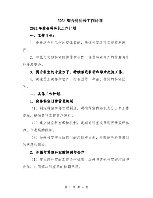 2024综合科科长工作计划