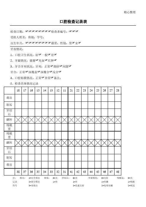 口腔检查记录表格模板