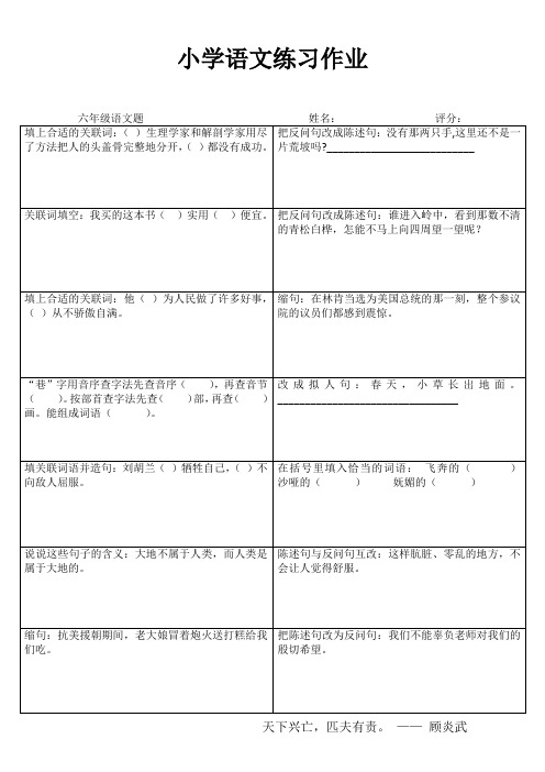 小学六年级语文课堂延伸练习III (42)