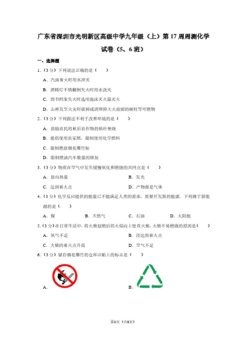 广东省深圳市光明新区高级中学九年级(上)第17周周测化学试卷(5、6班)